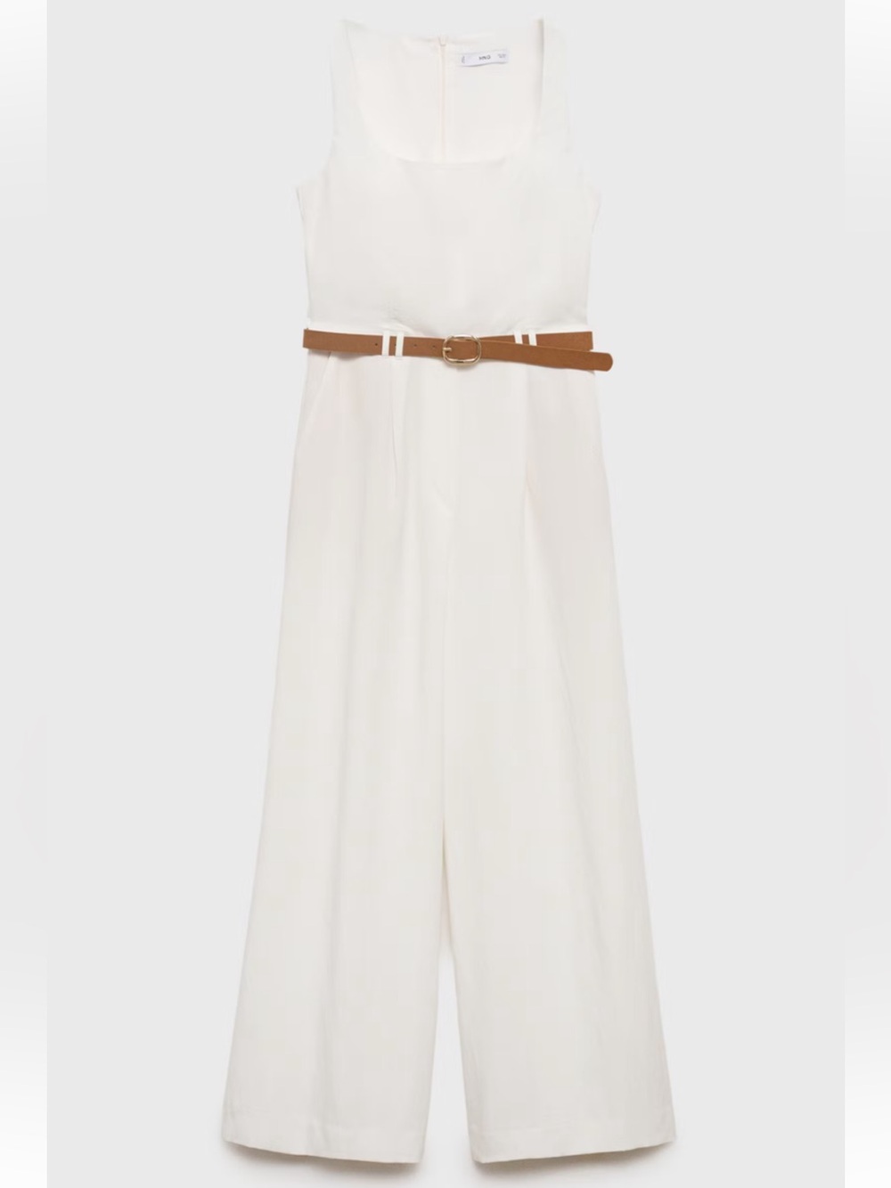 Mango Off-White Sleeveless Lyocell Jumpsuit with Tan Belt - Picture 6 of 10